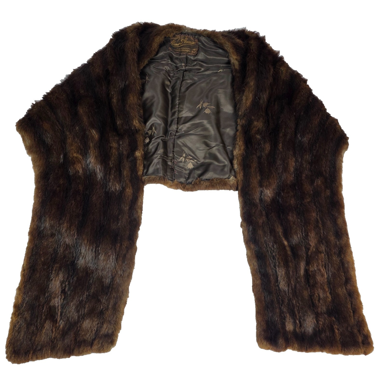 Vintage Mink Fur Stole Wrap Shawl - Brown Fur Cape W/ Pockets - Vand S Furrier